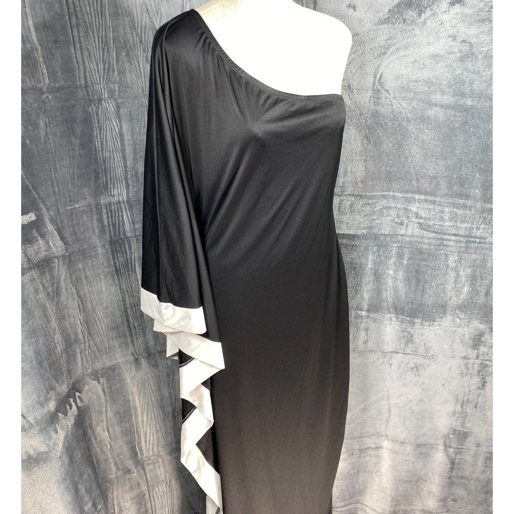 KOH KOH Maxi Dress Women's XL Black White One Shoulder Batwing Kaftan Formal NWT